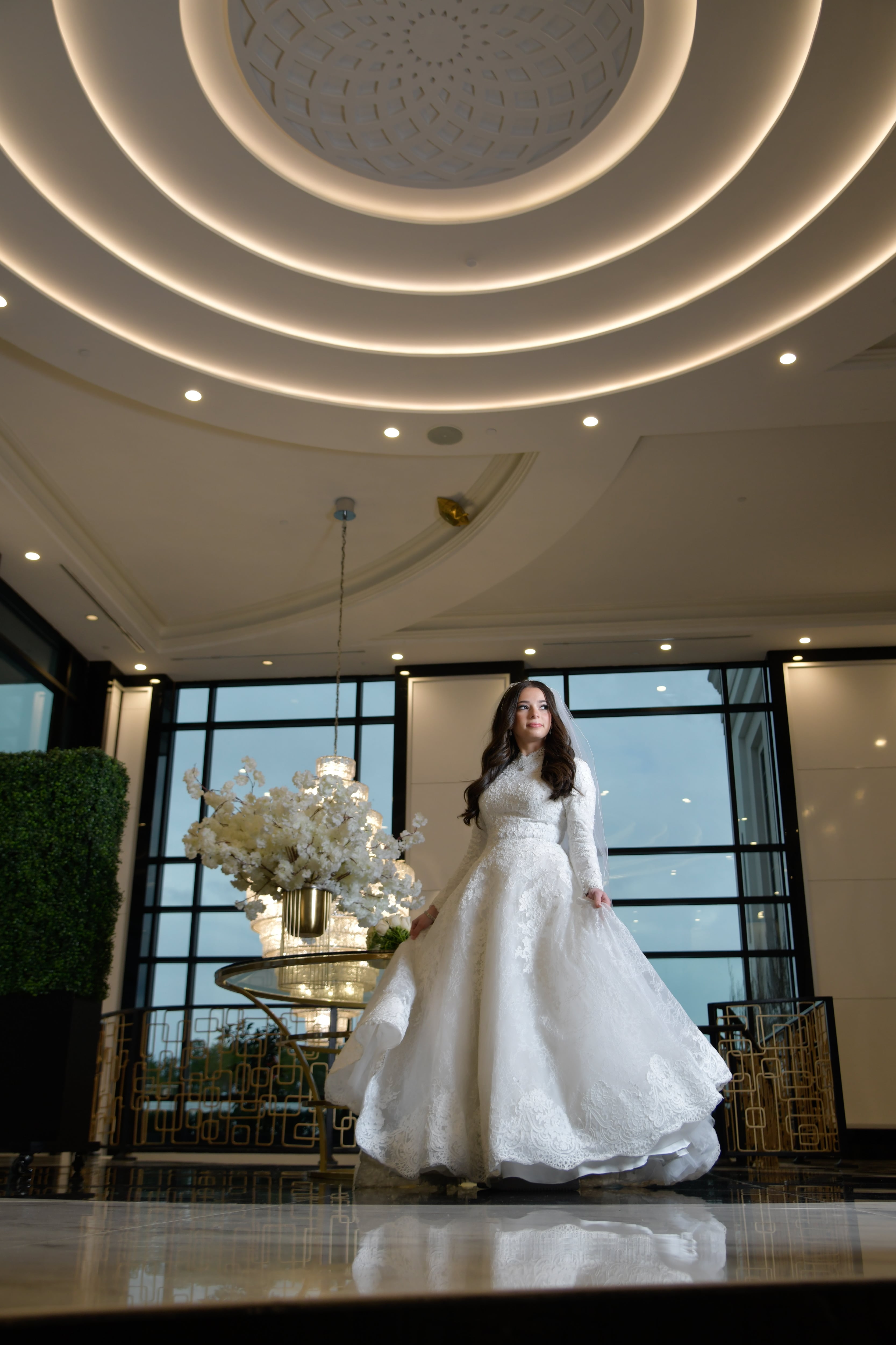 Bridal portrait at golden ballroom